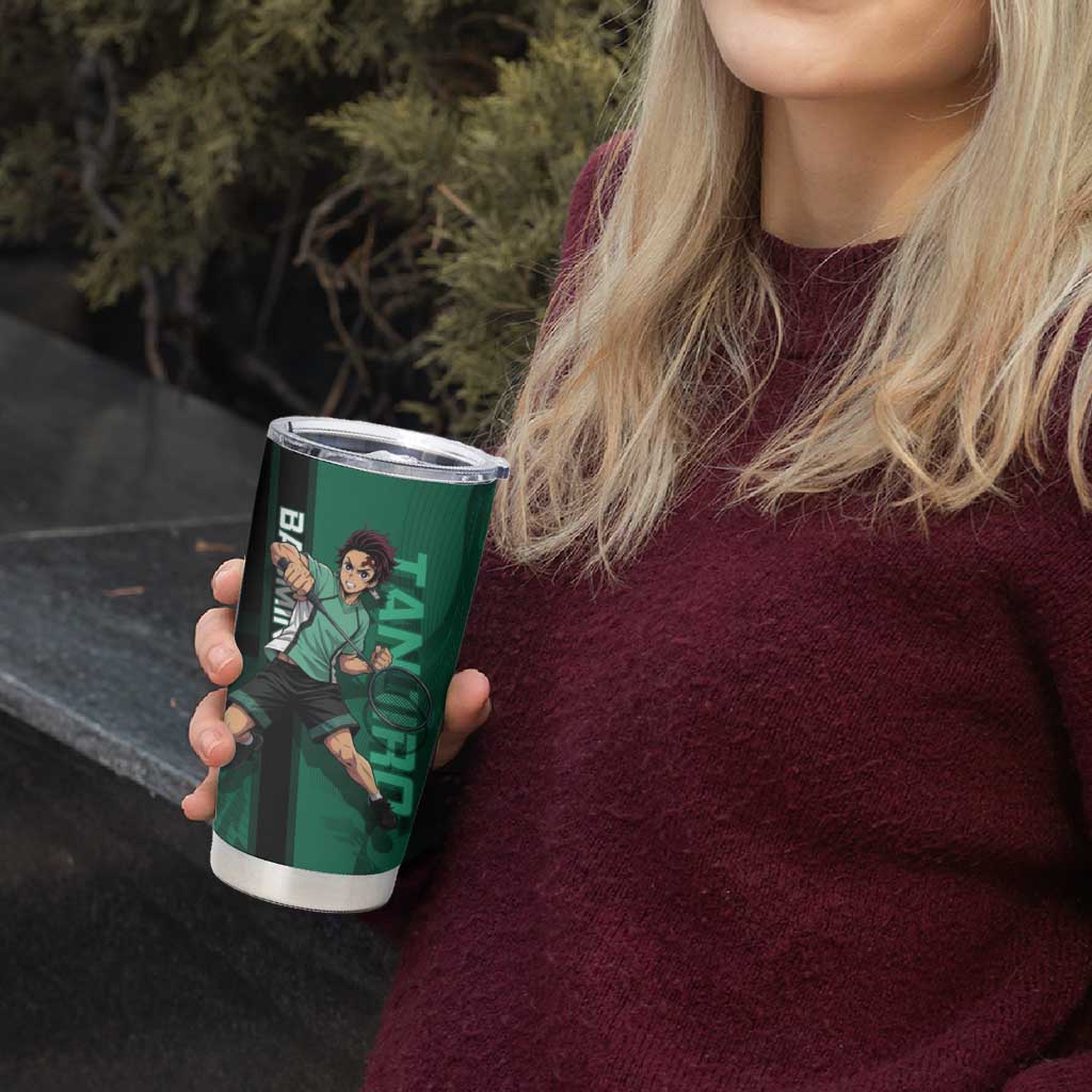 Personalized Tanjiro Badminton Green Action Pose Tumbler Cup Dynamic Sports Design - The Mazicc