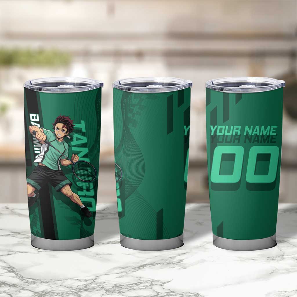 Personalized Tanjiro Badminton Green Action Pose Tumbler Cup Dynamic Sports Design - The Mazicc