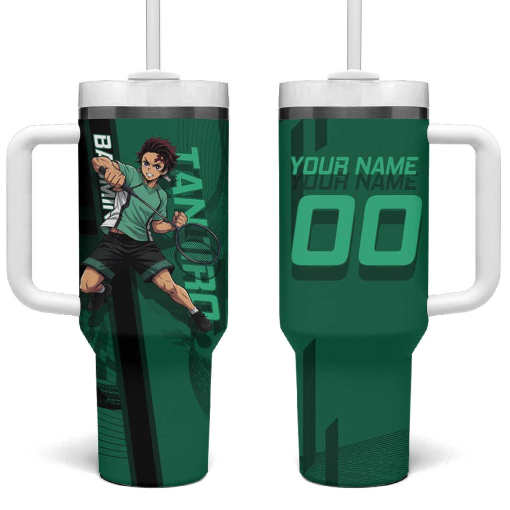 Personalized Tanjiro Badminton Green Action Pose Tumbler With Handle Dynamic Sports Design - The Mazicc