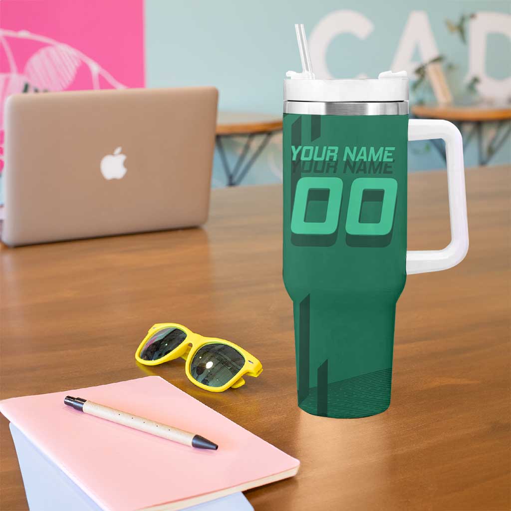 Personalized Tanjiro Badminton Green Action Pose Tumbler With Handle Dynamic Sports Design - The Mazicc