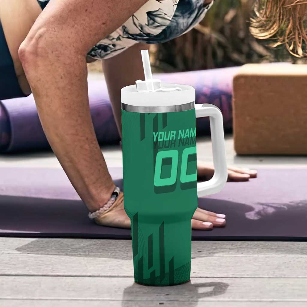 Personalized Tanjiro Badminton Green Action Pose Tumbler With Handle Dynamic Sports Design - The Mazicc