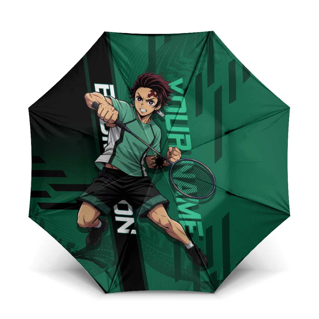Personalized Tanjiro Badminton Green Action Pose Umbrella Dynamic Sports Design - The Mazicc