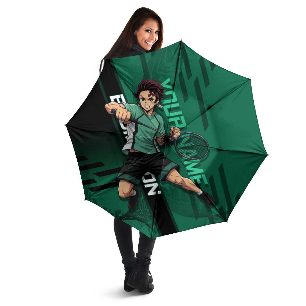 Personalized Tanjiro Badminton Green Action Pose Umbrella Dynamic Sports Design - The Mazicc