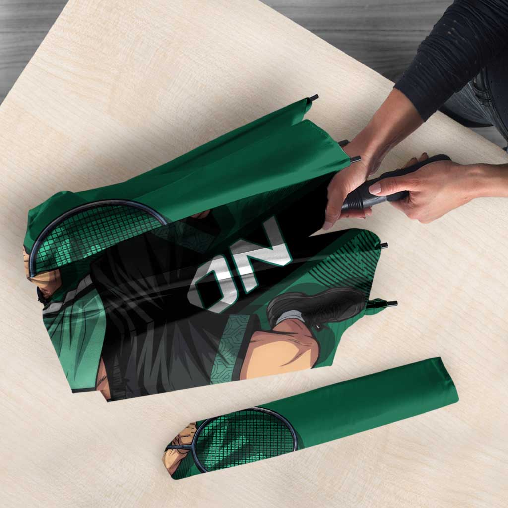 Personalized Tanjiro Badminton Green Action Pose Umbrella Dynamic Sports Design - The Mazicc