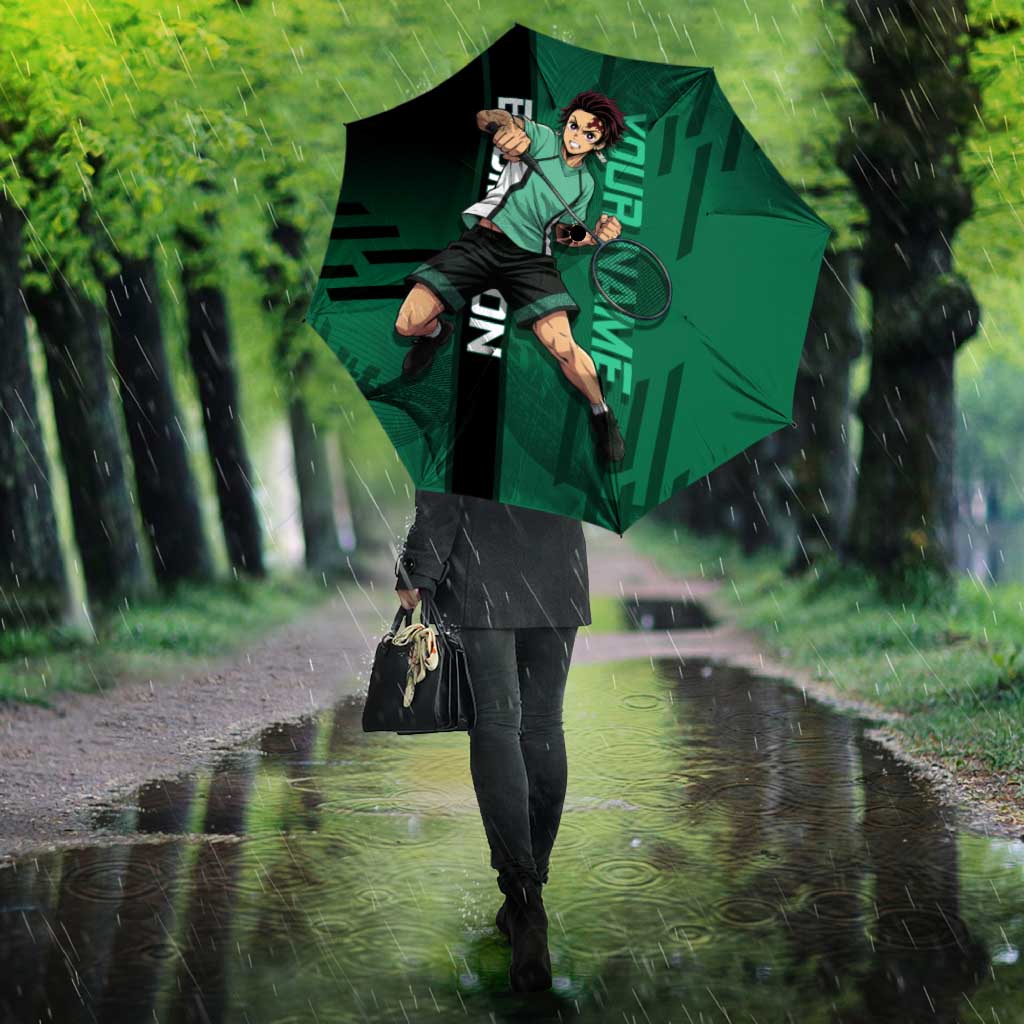Personalized Tanjiro Badminton Green Action Pose Umbrella Dynamic Sports Design - The Mazicc