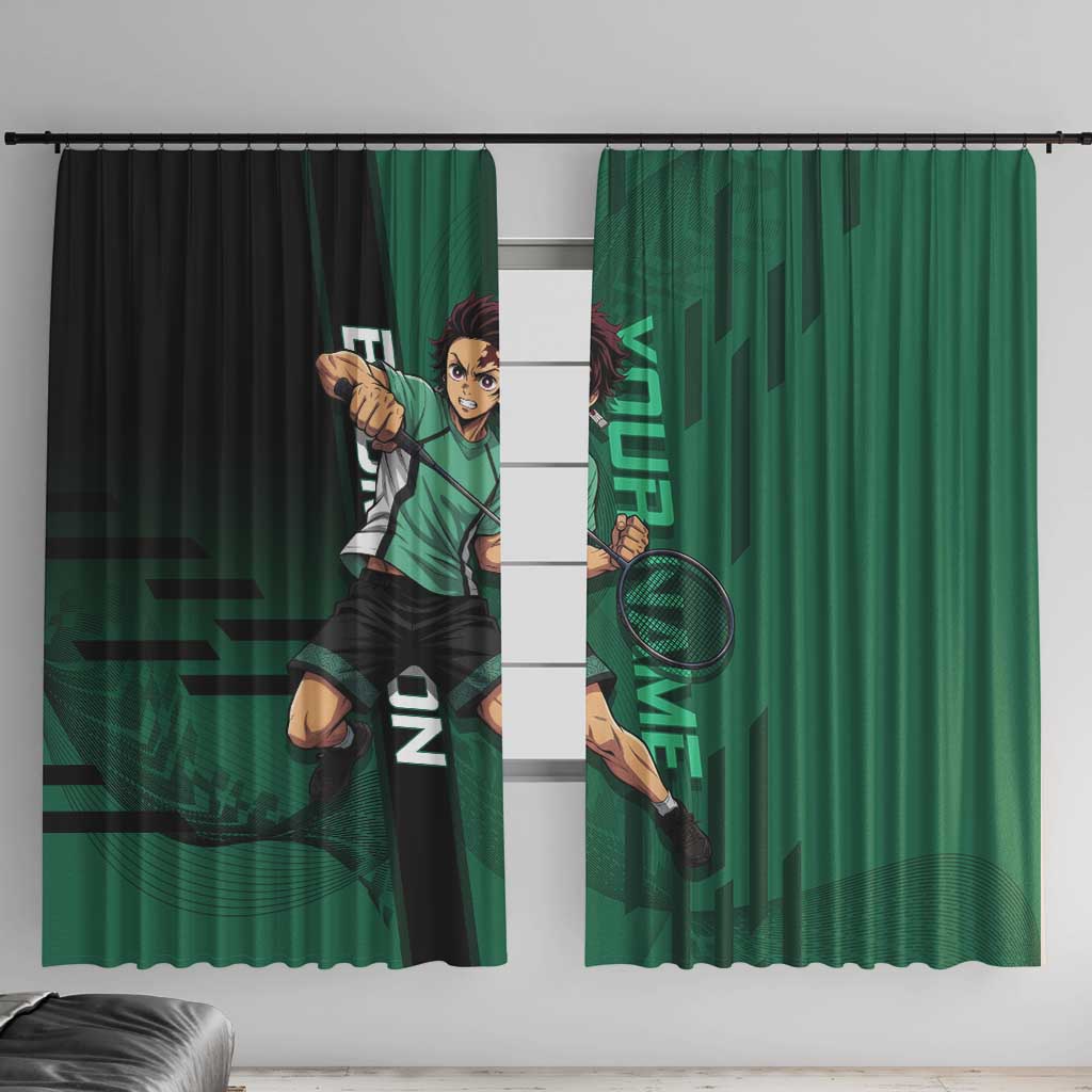 Personalized Tanjiro Badminton Green Action Pose Window Curtain Dynamic Sports Design - The Mazicc