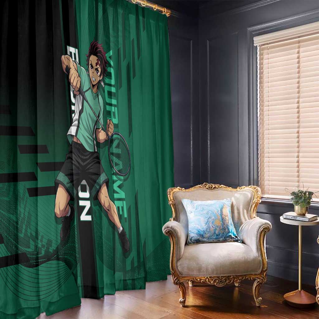 Personalized Tanjiro Badminton Green Action Pose Window Curtain Dynamic Sports Design - The Mazicc