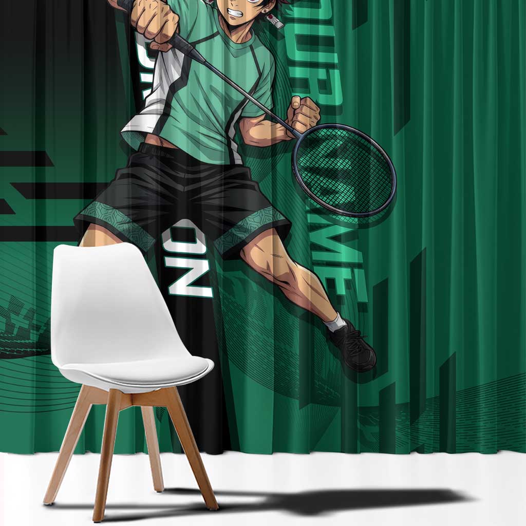 Personalized Tanjiro Badminton Green Action Pose Window Curtain Dynamic Sports Design - The Mazicc
