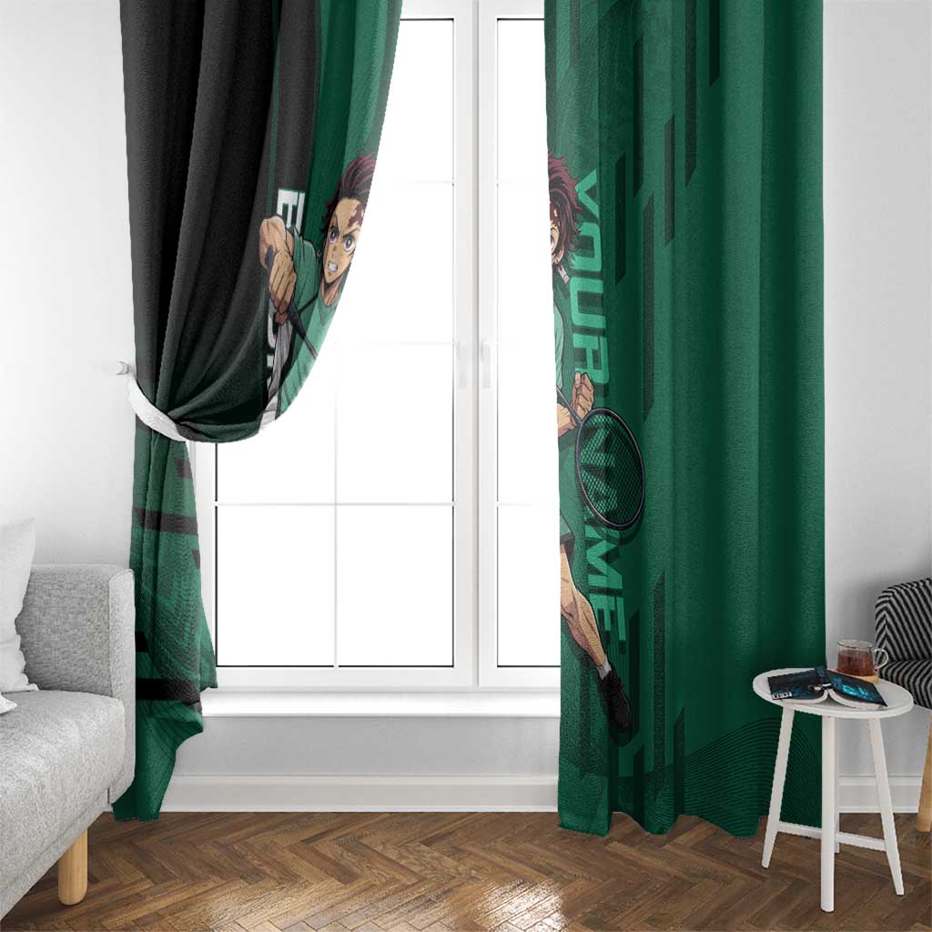 Personalized Tanjiro Badminton Green Action Pose Window Curtain Dynamic Sports Design - The Mazicc