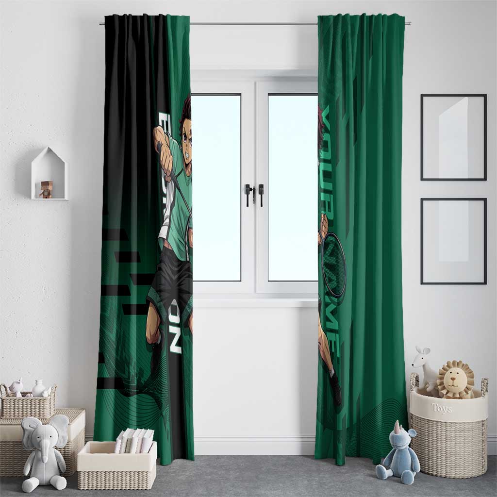 Personalized Tanjiro Badminton Green Action Pose Window Curtain Dynamic Sports Design - The Mazicc