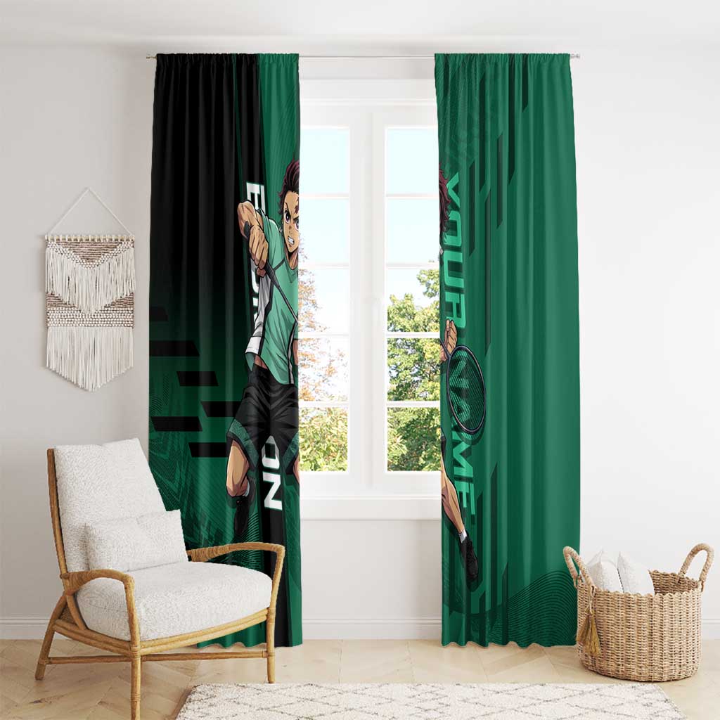 Personalized Tanjiro Badminton Green Action Pose Window Curtain Dynamic Sports Design - The Mazicc