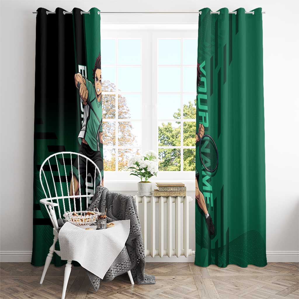 Personalized Tanjiro Badminton Green Action Pose Window Curtain Dynamic Sports Design - The Mazicc