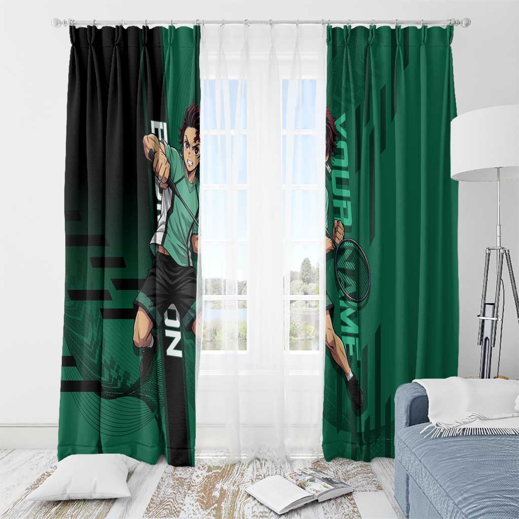 Personalized Tanjiro Badminton Green Action Pose Window Curtain Dynamic Sports Design - The Mazicc