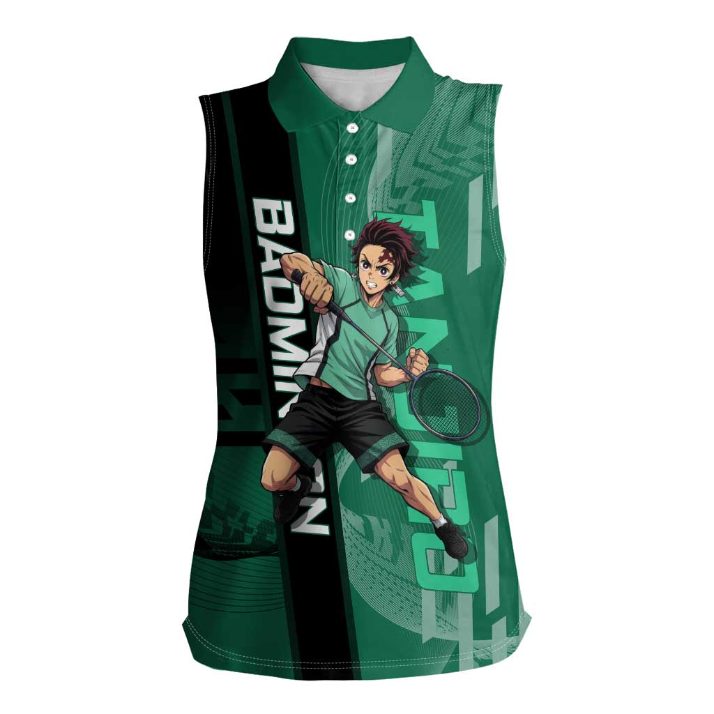 Personalized Tanjiro Badminton Green Action Pose Women Sleeveless Polo Shirt Dynamic Sports Design - The Mazicc