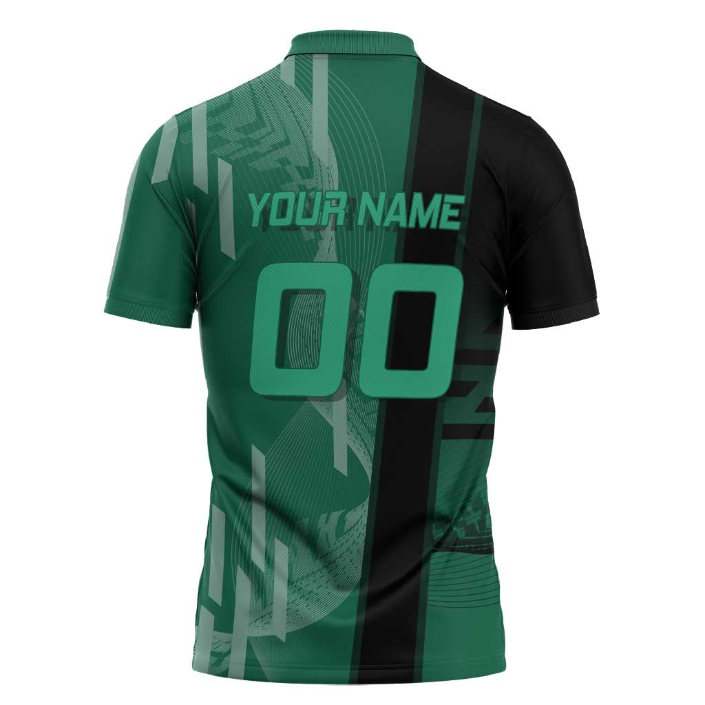 Personalized Tanjiro Badminton Green Action Pose Zipper Polo Shirt Dynamic Sports Design - The Mazicc