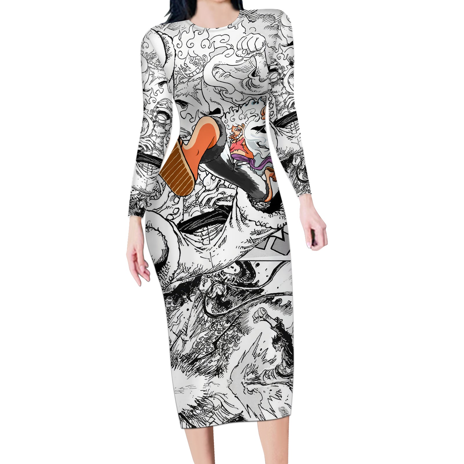 Luffy Gear 5 Nika One Piece Long Sleeve Bodycon Dress