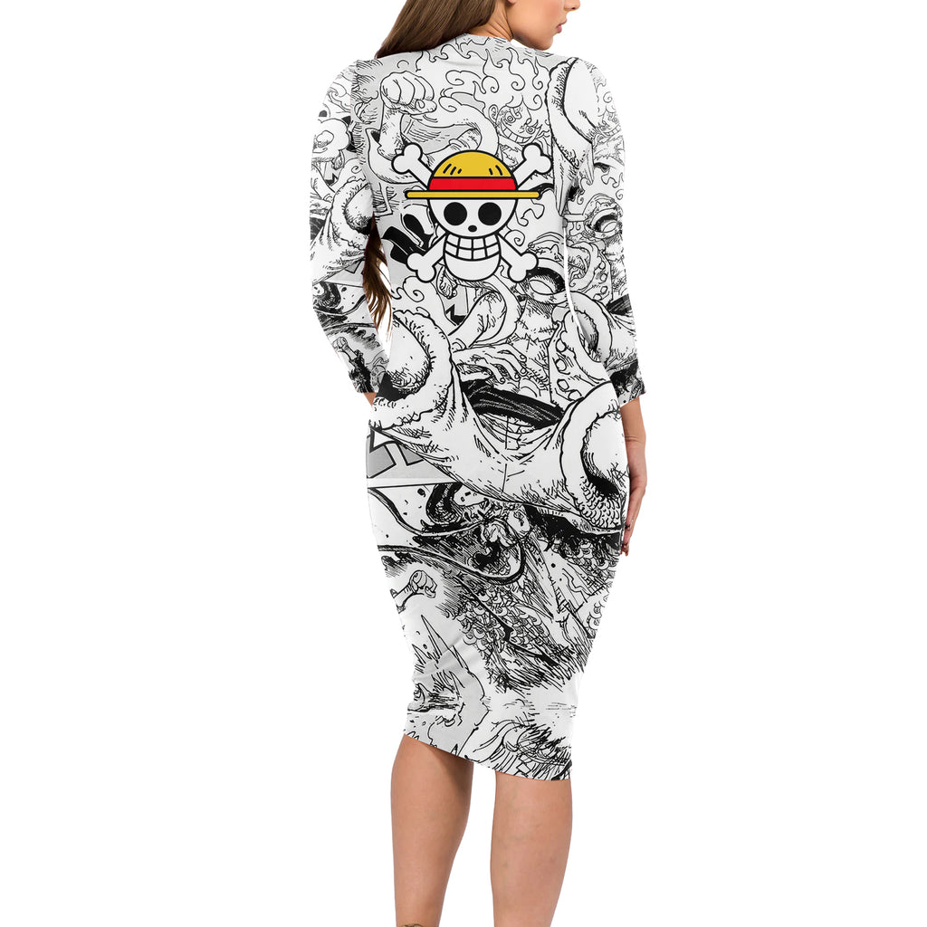 Luffy Gear 5 Nika One Piece Long Sleeve Bodycon Dress