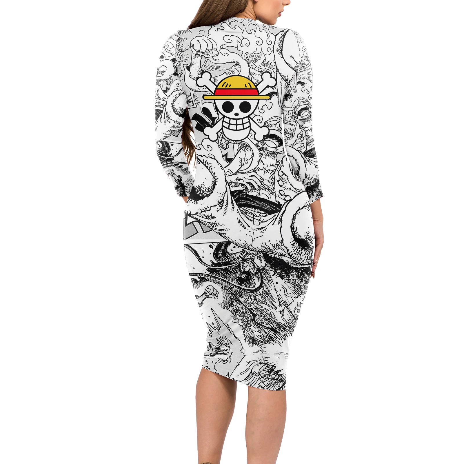 Luffy Gear 5 Nika One Piece Long Sleeve Bodycon Dress