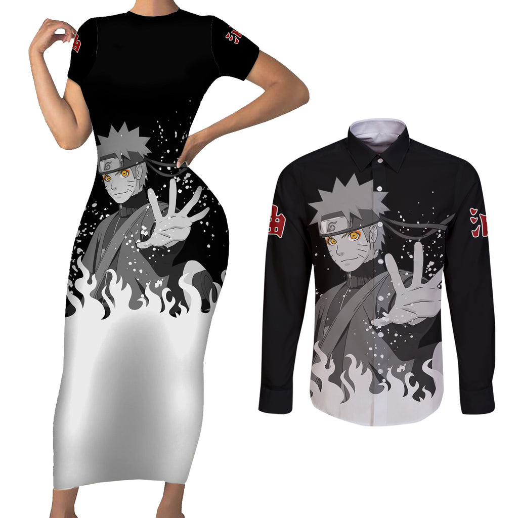 Uzumaki Sage Couples Matching Short Sleeve Bodycon Dress and Long Sleeve Button Shirt