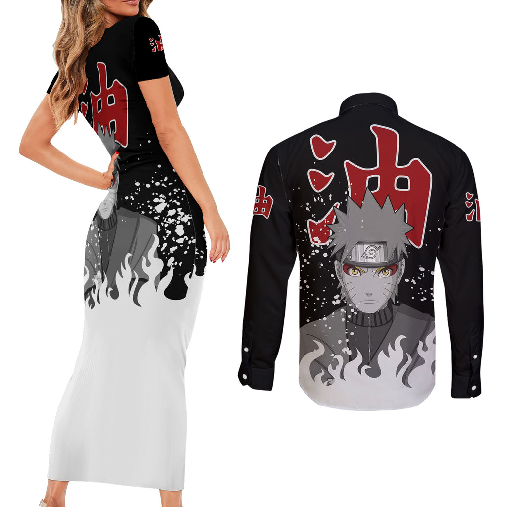 Uzumaki Sage Couples Matching Short Sleeve Bodycon Dress and Long Sleeve Button Shirt