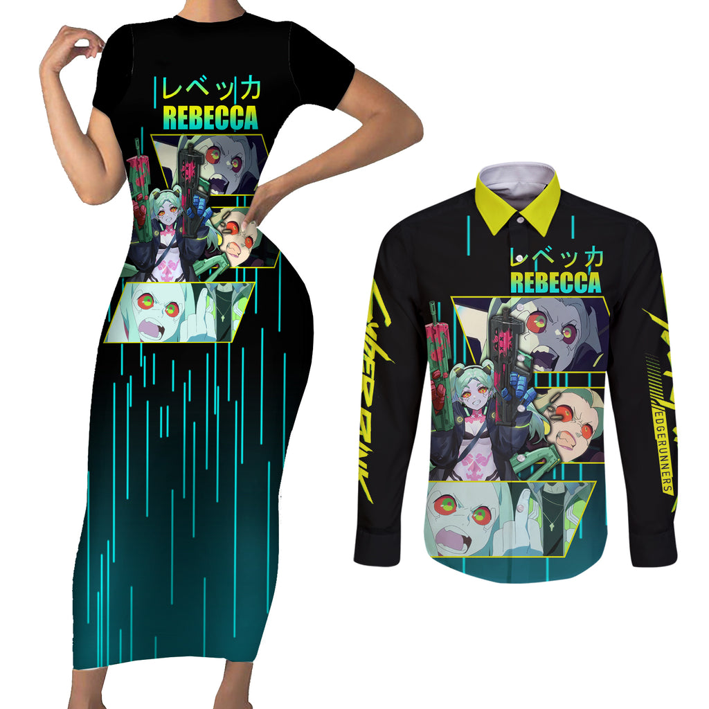 Cyberpunk Rebecca Couples Matching Short Sleeve Bodycon Dress and Long Sleeve Button Shirt