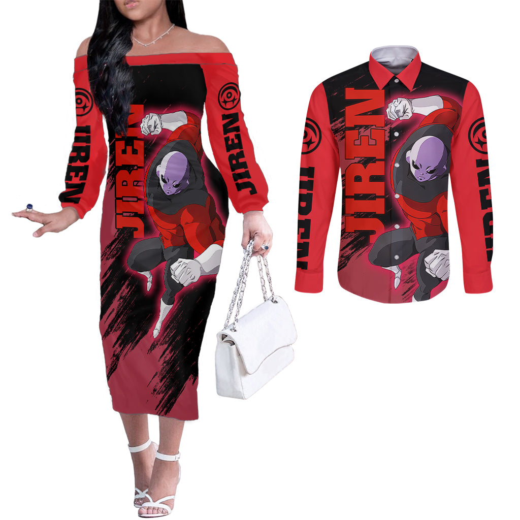 Jiren - Dragon Ball Couples Matching Off The Shoulder Long Sleeve Dress and Long Sleeve Button Shirt