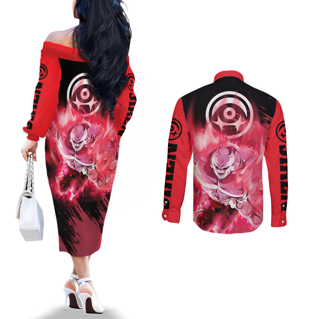 Jiren - Dragon Ball Couples Matching Off The Shoulder Long Sleeve Dress and Long Sleeve Button Shirt