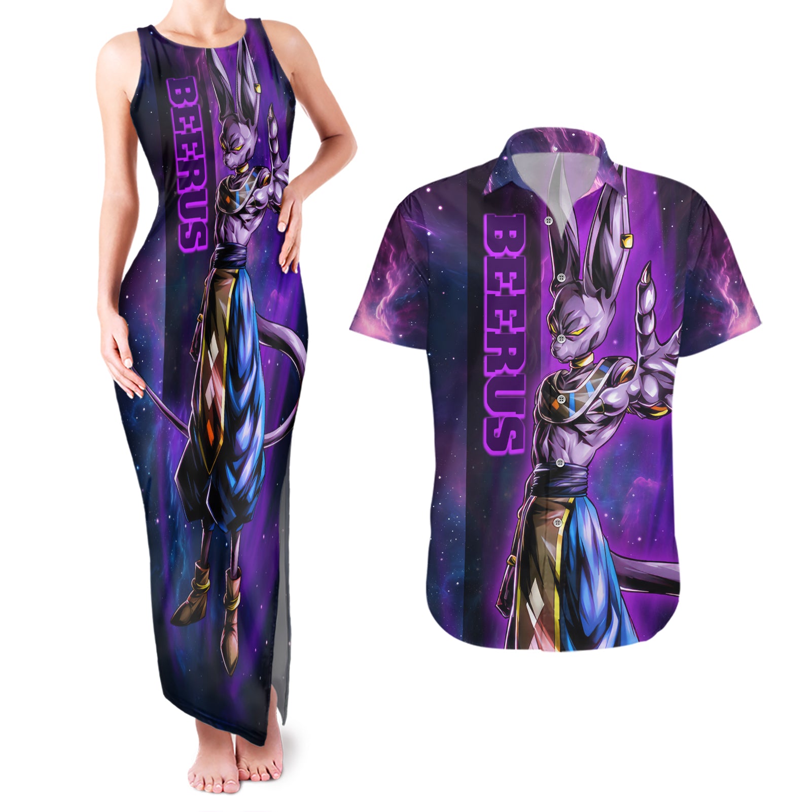 Beerus - Dragon Ball Couples Matching Tank Maxi Dress and Hawaiian Shirt