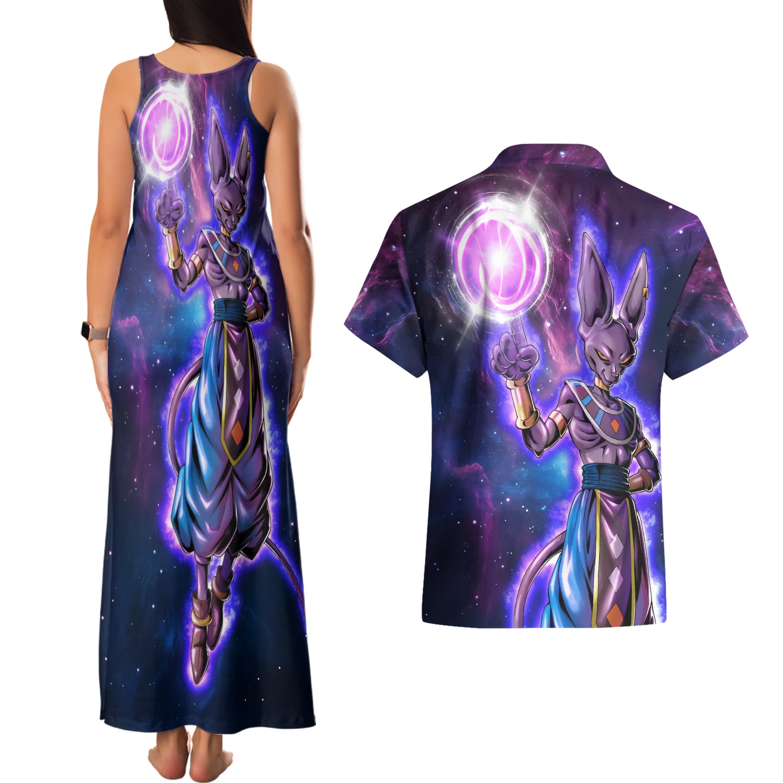Beerus - Dragon Ball Couples Matching Tank Maxi Dress and Hawaiian Shirt