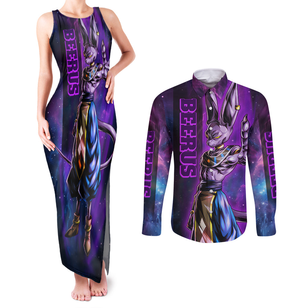 Beerus - Dragon Ball Couples Matching Tank Maxi Dress and Long Sleeve Button Shirt