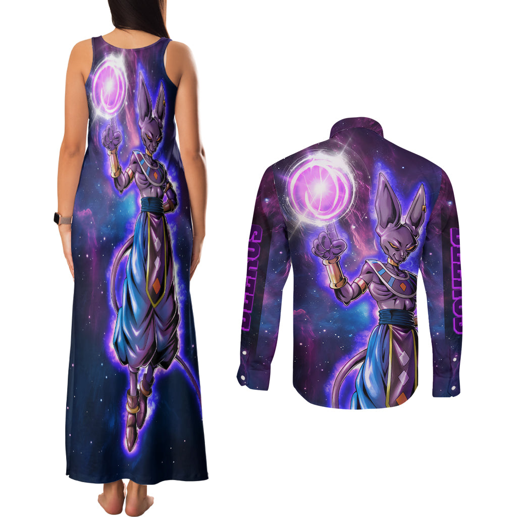 Beerus - Dragon Ball Couples Matching Tank Maxi Dress and Long Sleeve Button Shirt