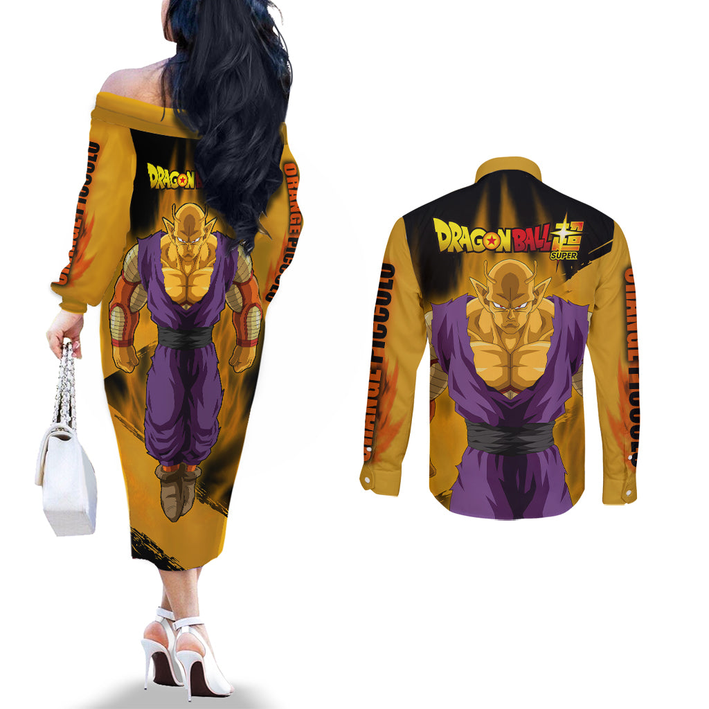 Orange Piccolo Super Anime Couples Matching Off The Shoulder Long Sleeve Dress and Long Sleeve Button Shirt