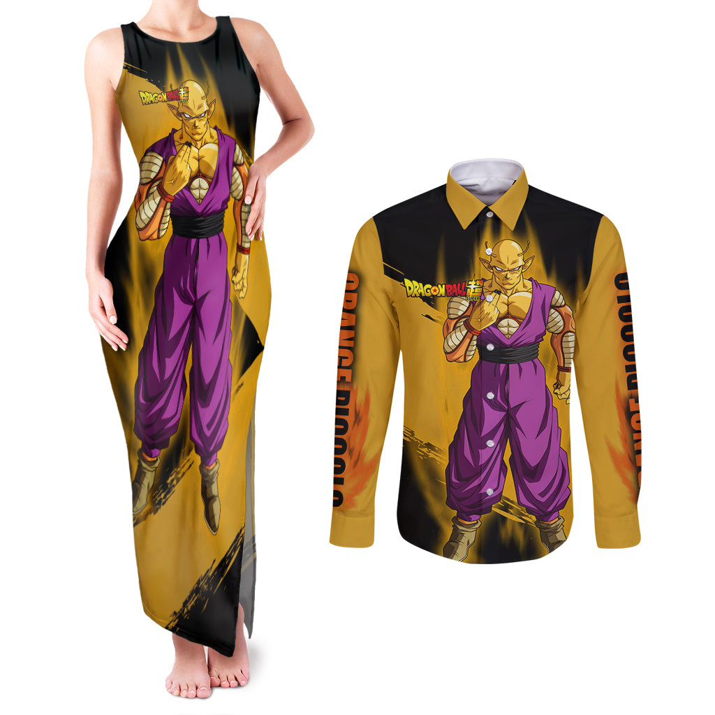 Orange Piccolo Super Anime Couples Matching Tank Maxi Dress and Long Sleeve Button Shirt