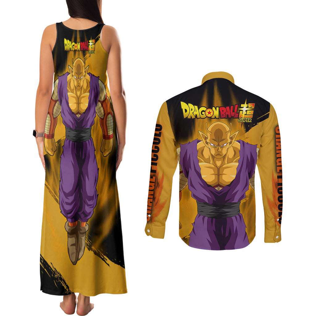 Orange Piccolo Super Anime Couples Matching Tank Maxi Dress and Long Sleeve Button Shirt