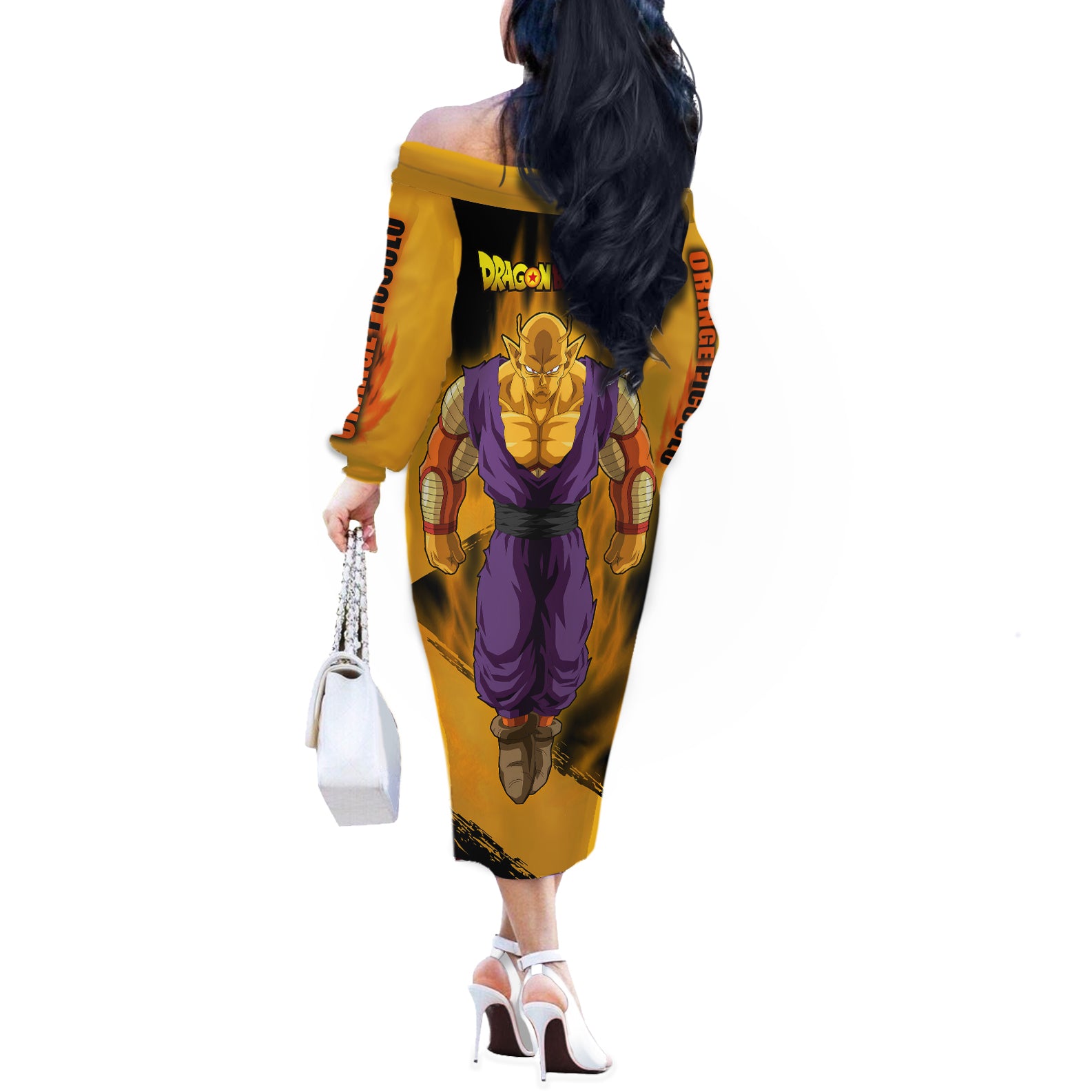 Orange Piccolo Super Anime Off The Shoulder Long Sleeve Dress
