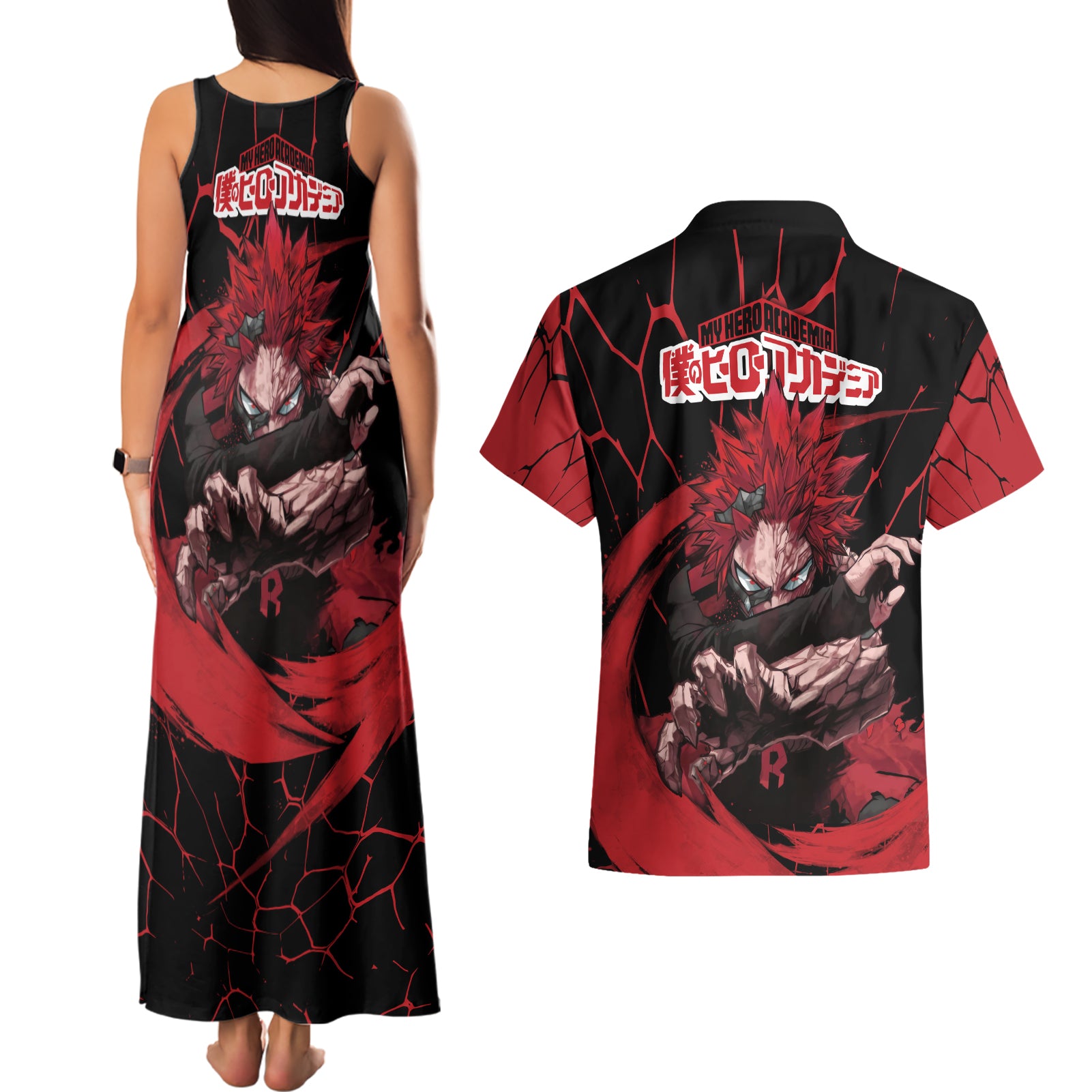 Eijirou KIrishima Red Riot Couples Matching Tank Maxi Dress and Hawaiian Shirt