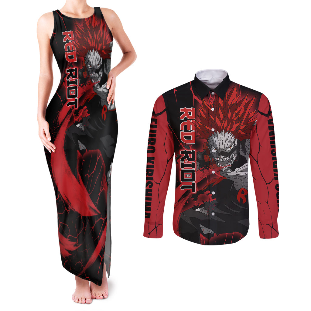 Eijirou KIrishima Red Riot Couples Matching Tank Maxi Dress and Long Sleeve Button Shirt