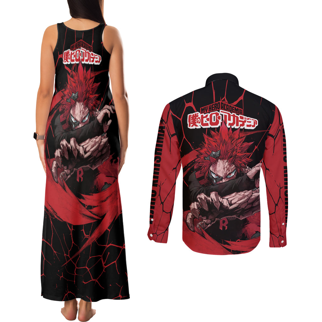 Eijirou KIrishima Red Riot Couples Matching Tank Maxi Dress and Long Sleeve Button Shirt
