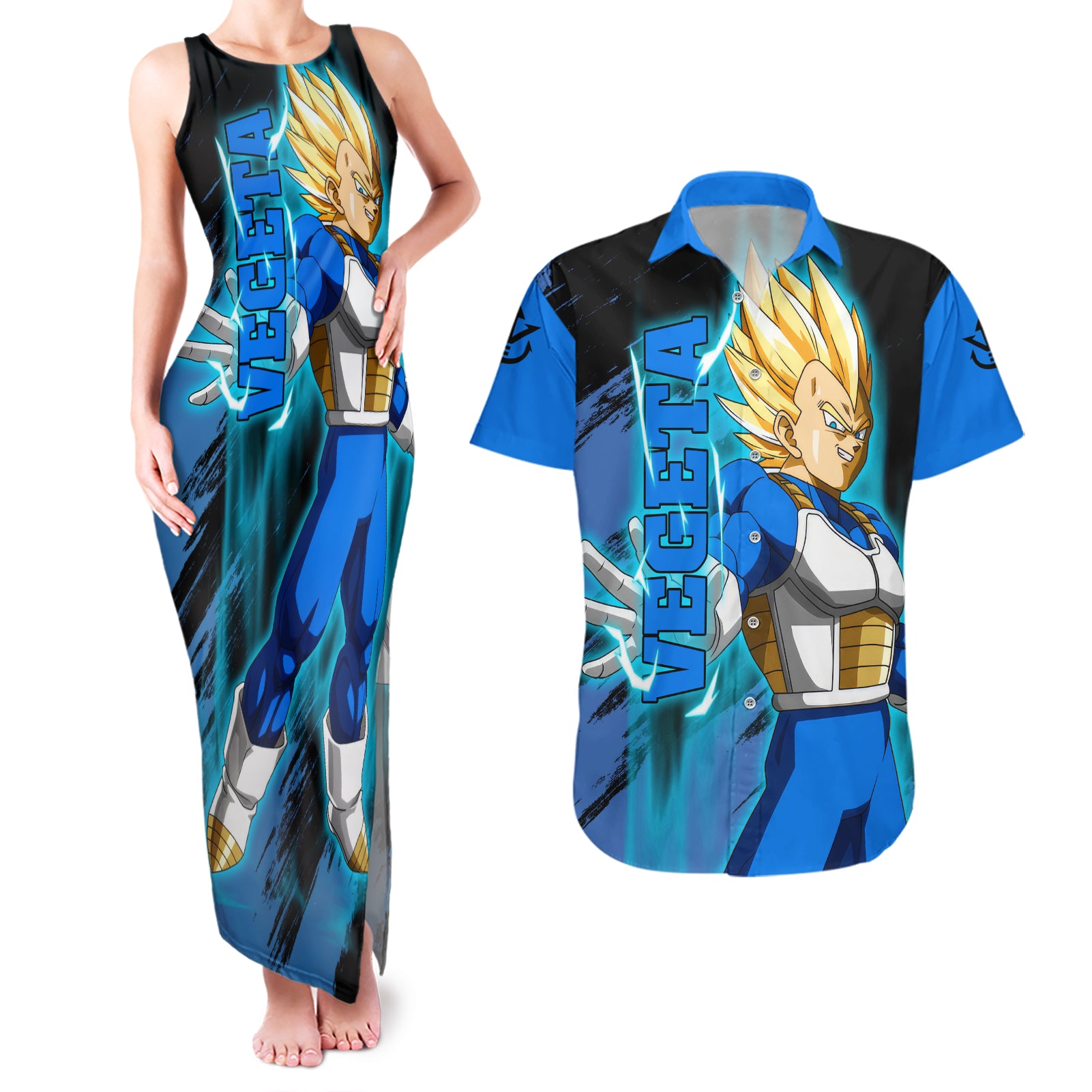 Vegeta Super Saiyan - Dragon Ball Couples Matching Tank Maxi Dress and Hawaiian Shirt
