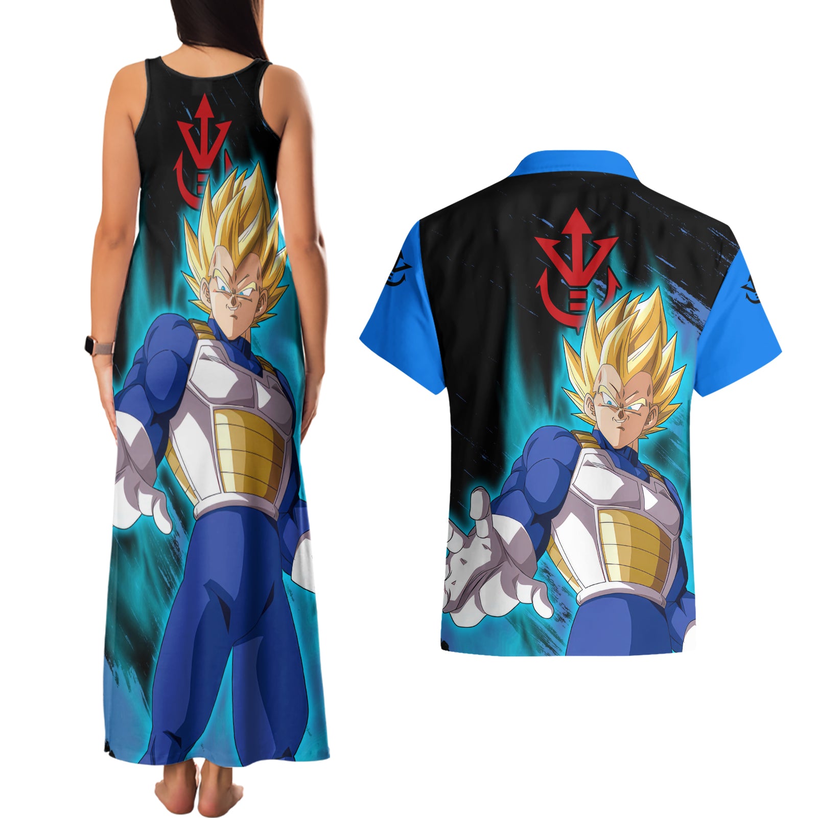 Vegeta Super Saiyan - Dragon Ball Couples Matching Tank Maxi Dress and Hawaiian Shirt