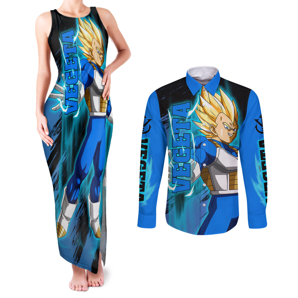Vegeta Super Saiyan - Dragon Ball Couples Matching Tank Maxi Dress and Long Sleeve Button Shirt