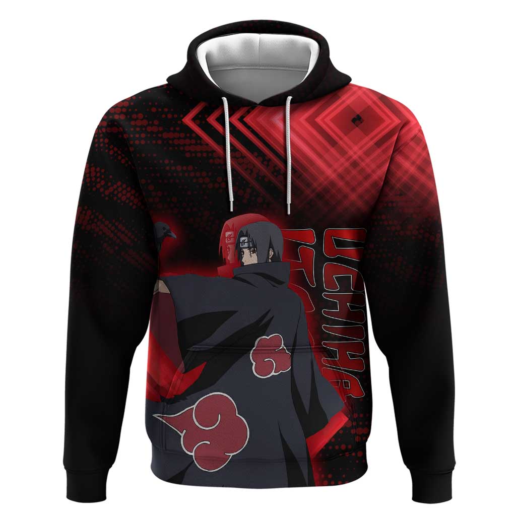 Uchiha Itachi Naruto Hoodie Red Geometric Anime Illusion Style