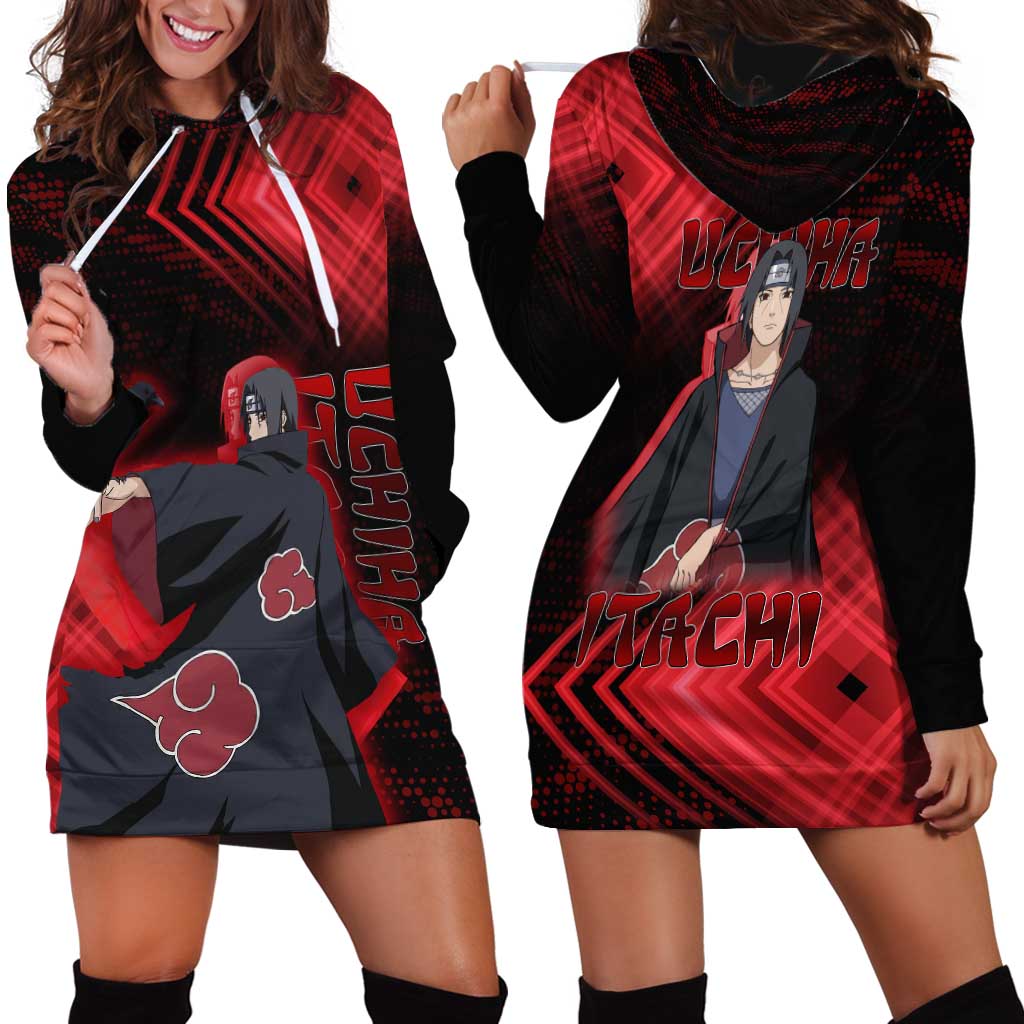 Uchiha Itachi Naruto Hoodie Dress Red Geometric Anime Illusion Style