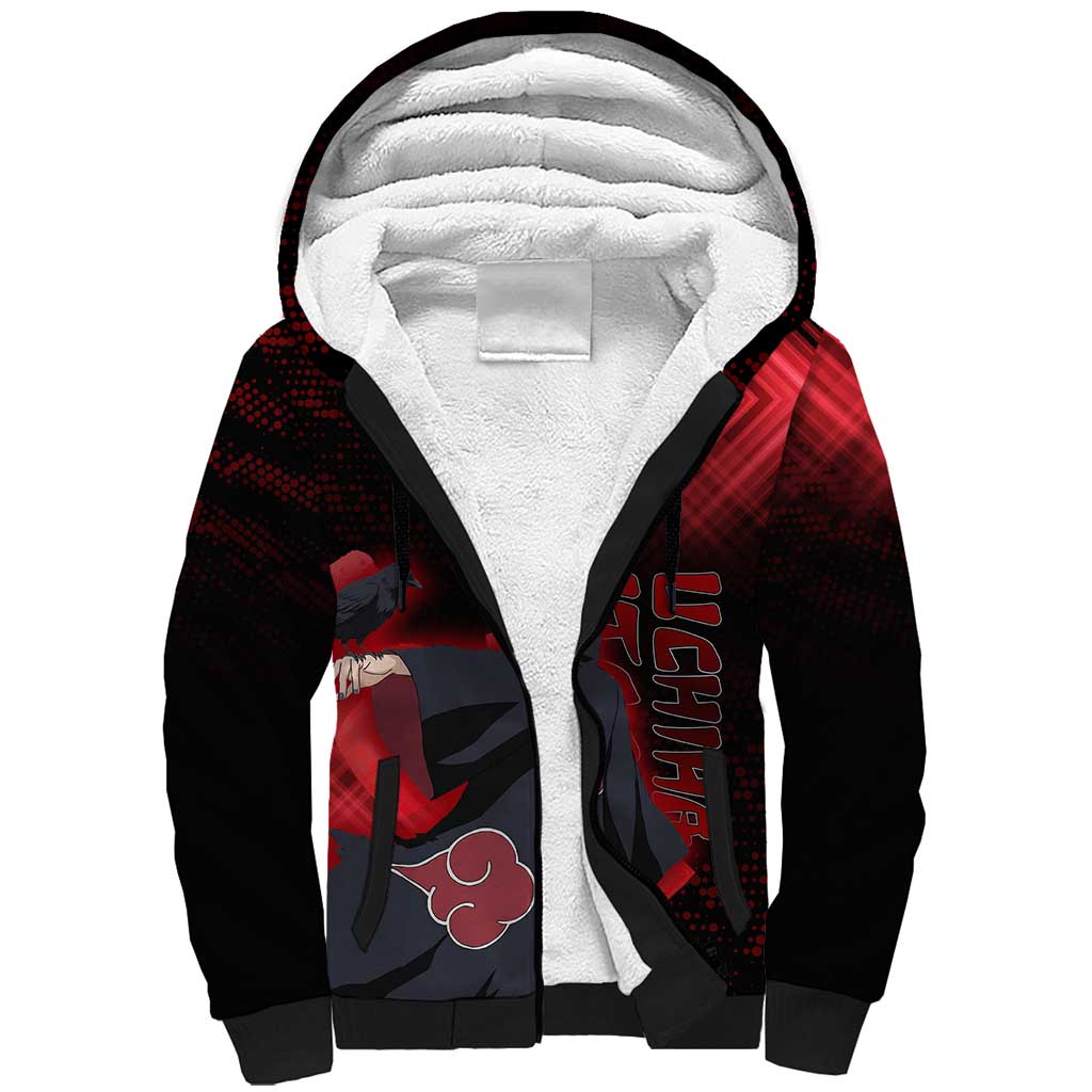 Uchiha Itachi Naruto Sherpa Hoodie Red Geometric Anime Illusion Style