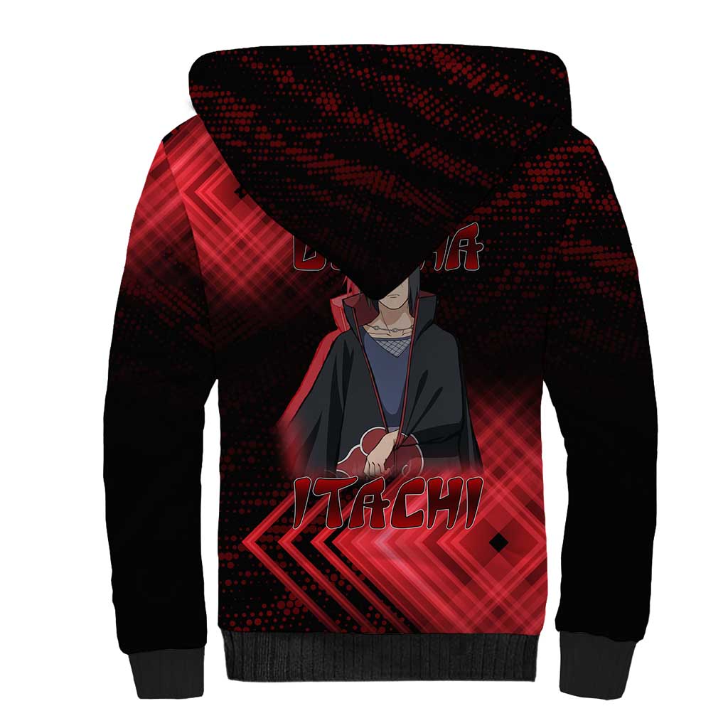 Uchiha Itachi Naruto Sherpa Hoodie Red Geometric Anime Illusion Style
