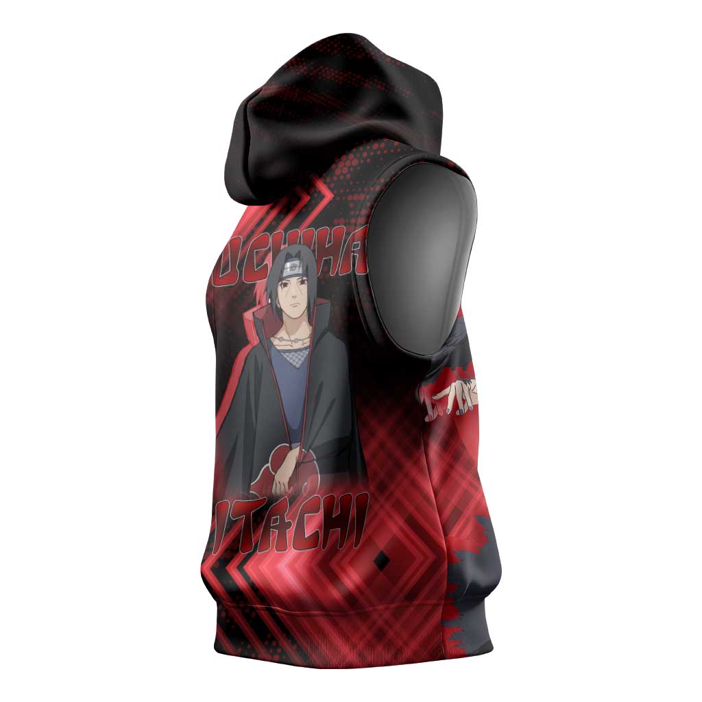Uchiha Itachi Naruto Sleeveless Hoodie Red Geometric Anime Illusion Style