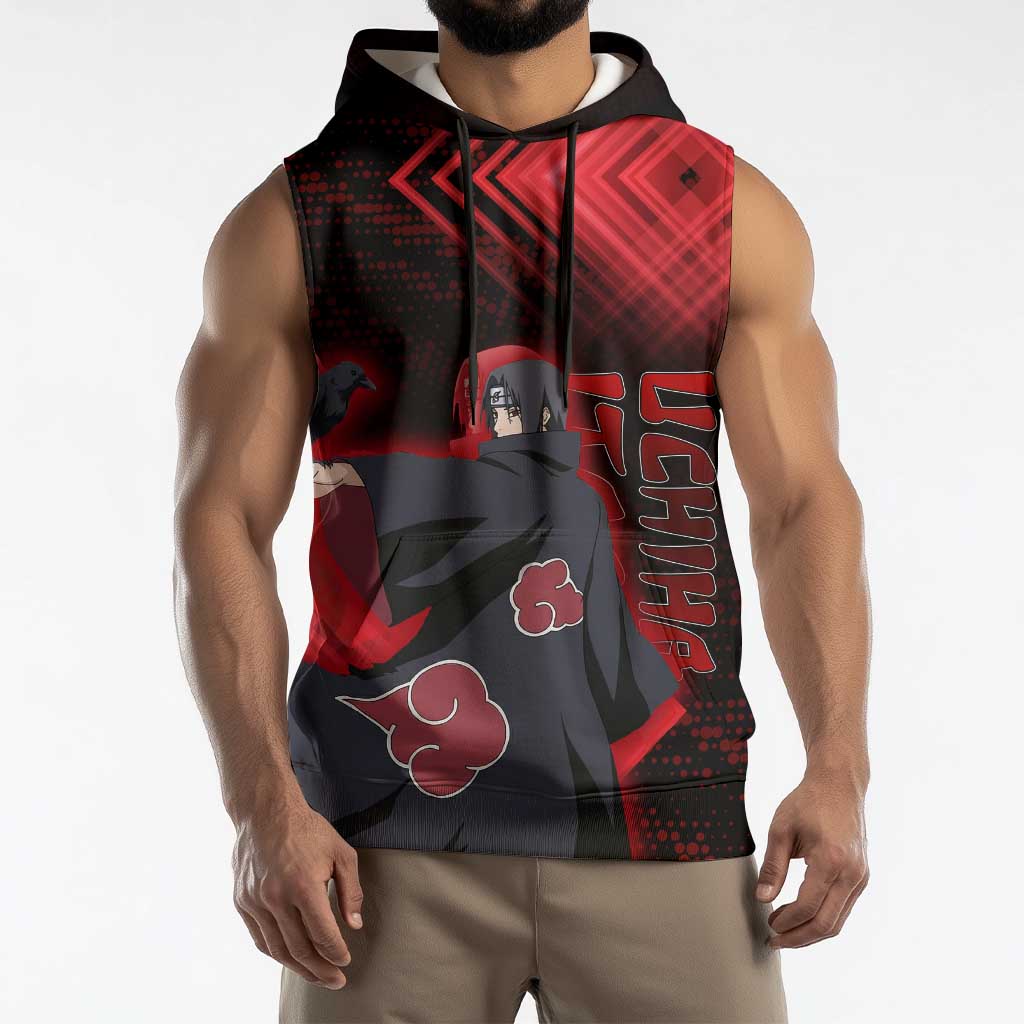 Uchiha Itachi Naruto Sleeveless Hoodie Red Geometric Anime Illusion Style