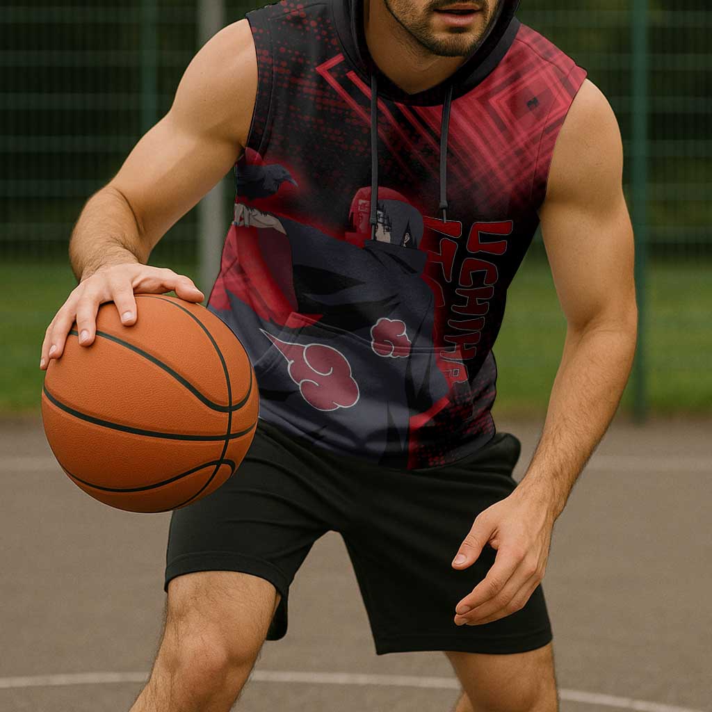 Uchiha Itachi Naruto Sleeveless Hoodie Red Geometric Anime Illusion Style