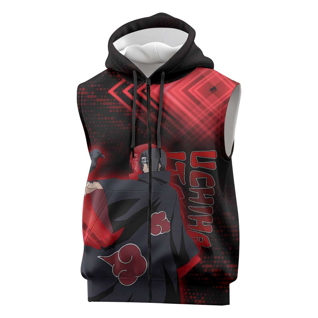 Uchiha Itachi Naruto Sleeveless Zip Hoodie Red Geometric Anime Illusion Style