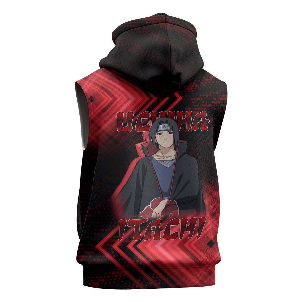 Uchiha Itachi Naruto Sleeveless Zip Hoodie Red Geometric Anime Illusion Style